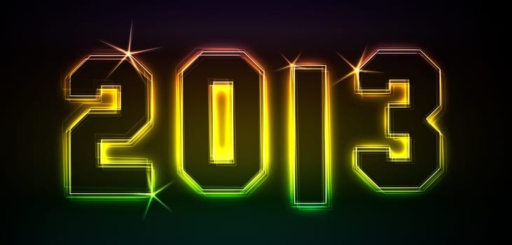 2013 as an illustration in neon light style