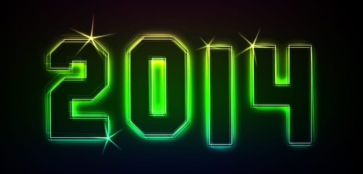 2014 as an illustration in neon light style