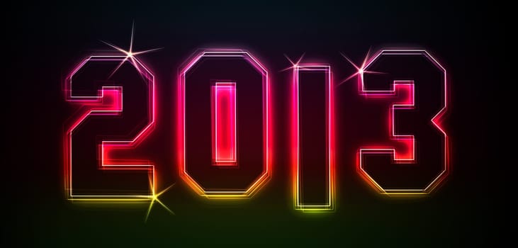 2013 as an illustration in neon light style