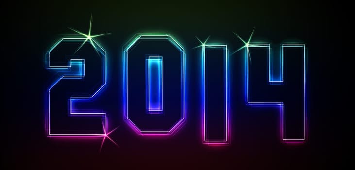 2014 as an illustration in neon light style