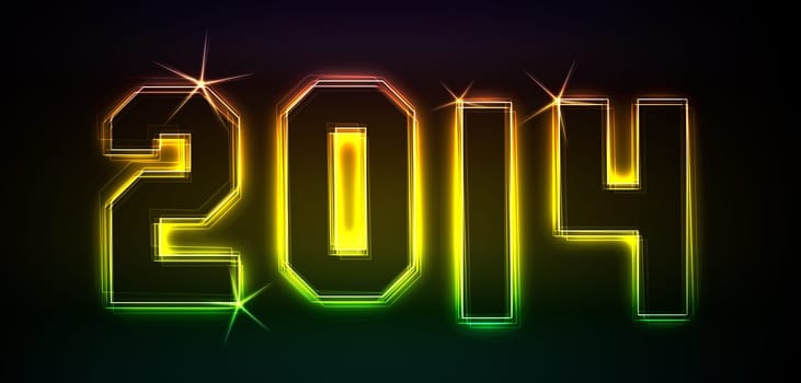 2014 as an illustration in neon light style