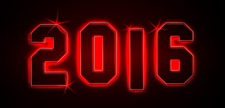 2016 as an illustration in neon light style