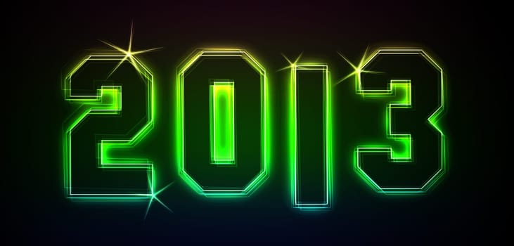 2013 as an illustration in neon light style