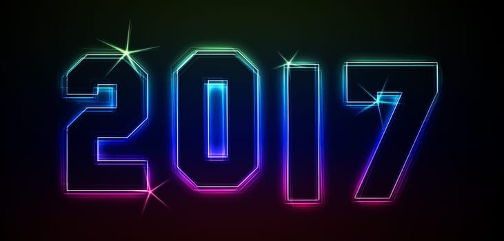 2017 as an illustration in neon light style