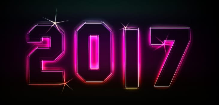 2017 as an illustration in neon light style