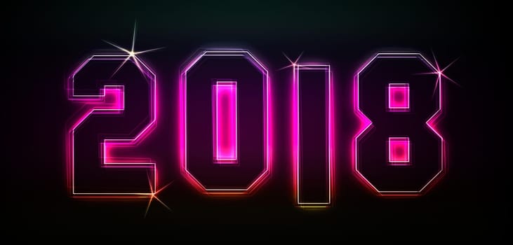 2018 as an illustration in neon light style