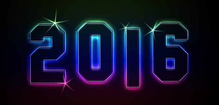 2016 as an illustration in neon light style