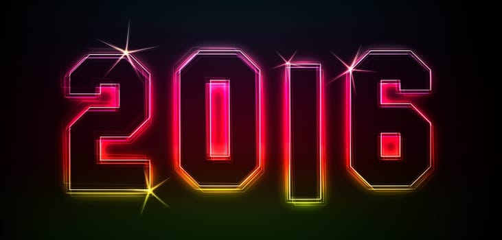 2016 as an illustration in neon light style