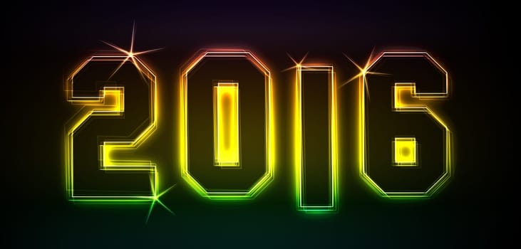 2016 as an illustration in neon light style