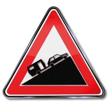 Caravan,mountain pass and ascent sign