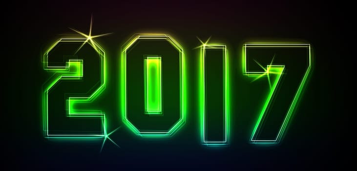 2017 as an illustration in neon light style