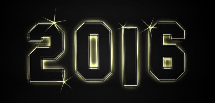 2016 as an illustration in neon light style