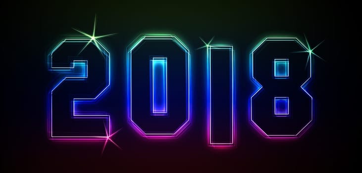 2018 as an illustration in neon light style