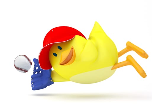 Little baseball player chick on white - 3D render