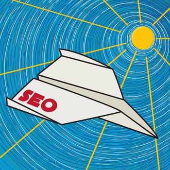 Seo paper plane flying in the sun, clip art icon