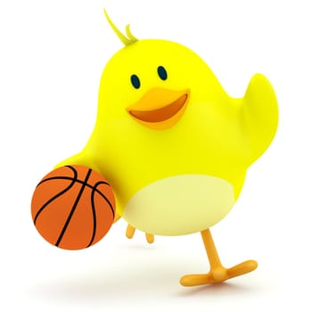 Little basketball player chick on white - 3D render