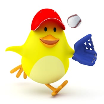 Little baseball player chick on white - 3D render