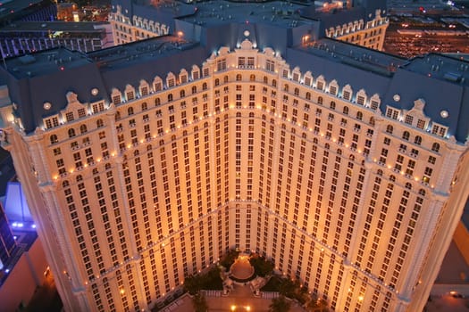 LAS VEGAS, Nevada - June 8, 2008: Paris Hotel Casino from a high angle just after sunset as Las Vegas gears up for another night.