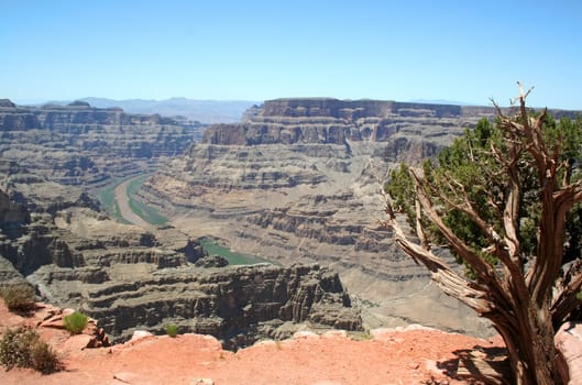 The view from Guano Point on the Grand Canyon West Rim overlooking the Colorado River.