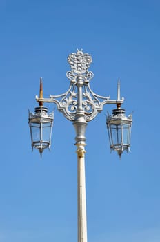 Vintage street lamp, nlue sky background