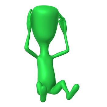 Angle view puppet holding his head with hands