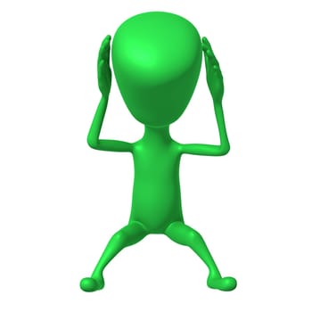 Front view puppet holding his head with hands