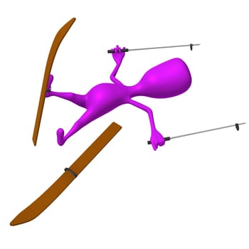 Front view puppet after crach on skis gliding