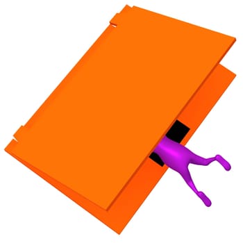 Over view puppet lay under closed laptop screen