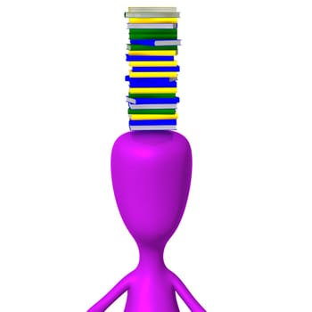 Front view puppet hold books column on head