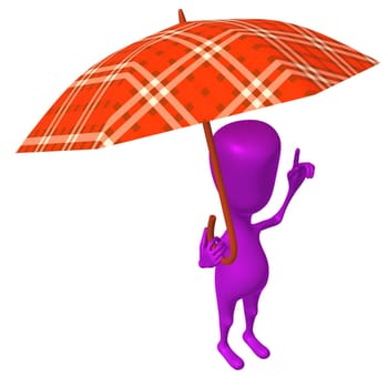 Angle view puppet hold squared umbrella under rain
