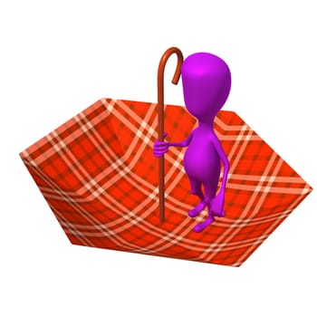 Over view puppet  standing in inverted squared umbrella