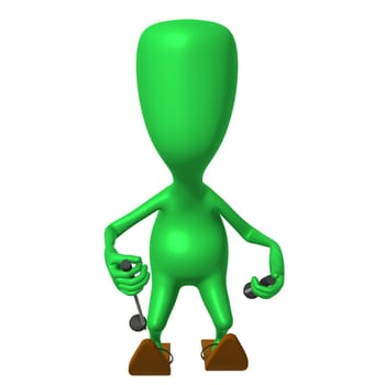 Front view green puppet glide through snowy mountine