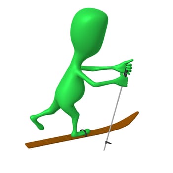 Side view green puppet ski with one leg
