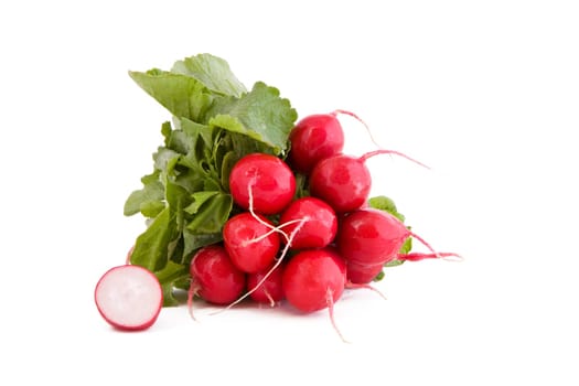 Bunch of fresh red radish, vegetable isolated on white background
