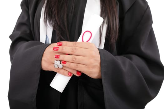 woman in graduation, isolated on white