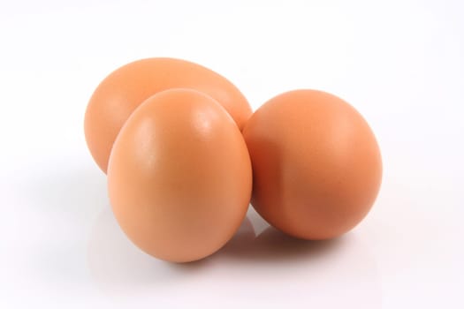 six fresh brown eggs with copy space in a curve isolated on white background food and agriculture concepts