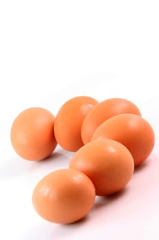 six brown eggs with copy space on the top isolated on white background food and agriculture concepts