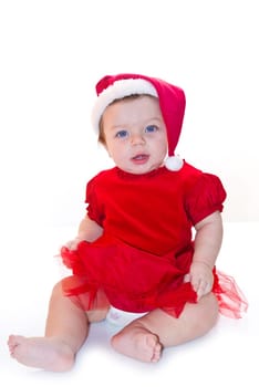 crawling Santa Claus baby girl