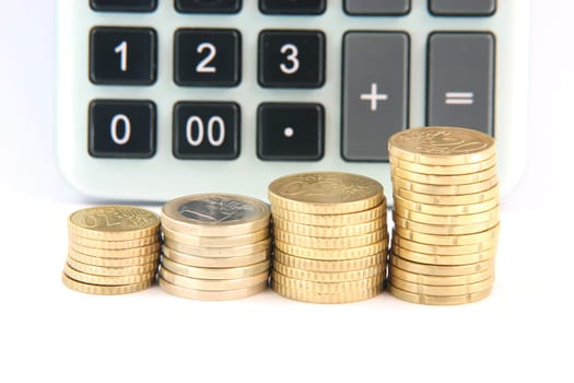 finance banking constuction and business concepts house made with euro coins and fifty euros bill