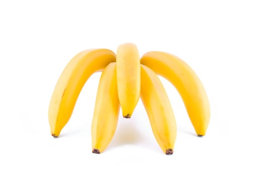 Bunch of five fresh bananas, fruits isolated on white