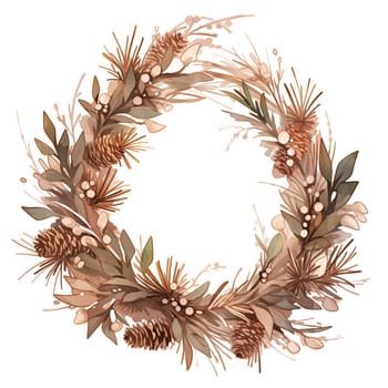 Watercolor Christmas wreaths. Holiday wreaths Clipart, Cozy Winter Clipart. AI Generated.