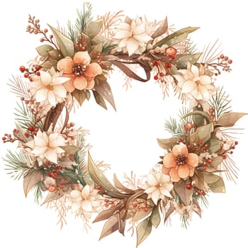 Watercolor Christmas wreaths. Holiday wreaths Clipart, Cozy Winter Clipart. AI Generated.