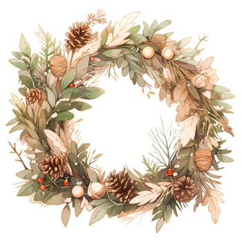 Watercolor Christmas wreaths. Holiday wreaths Clipart, Cozy Winter Clipart. AI Generated.