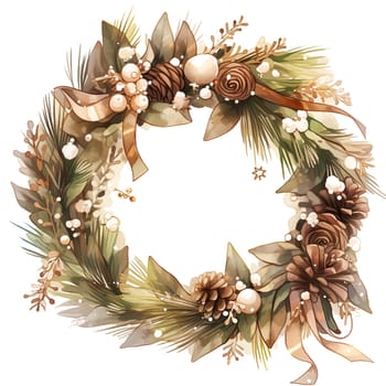 Watercolor Christmas wreaths. Holiday wreaths Clipart, Cozy Winter Clipart. AI Generated.