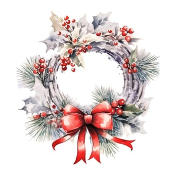 Watercolor Christmas wreaths. Holiday wreaths Clipart, Cozy Winter Clipart. AI Generated.