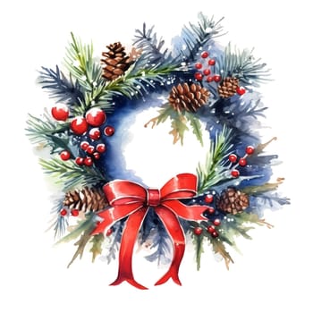 Watercolor Christmas wreaths. Holiday wreaths Clipart, Cozy Winter Clipart. AI Generated.