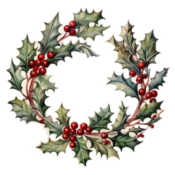 Watercolor Christmas wreaths. Holiday wreaths Clipart, Cozy Winter Clipart. AI Generated.