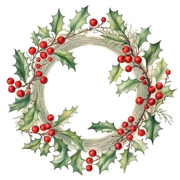 Watercolor Christmas wreaths. Holiday wreaths Clipart, Cozy Winter Clipart. AI Generated.