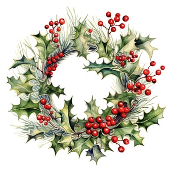 Watercolor Christmas wreaths. Holiday wreaths Clipart, Cozy Winter Clipart. AI Generated.