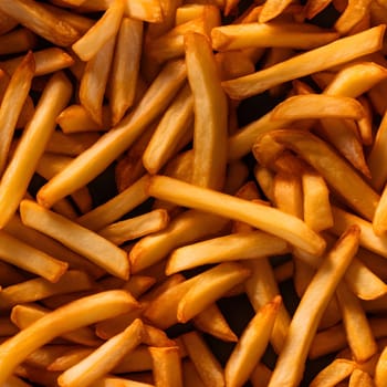 seamless texture and full-frame background of piled French fries, neural network generated image. Not based on any actual scene or pattern.